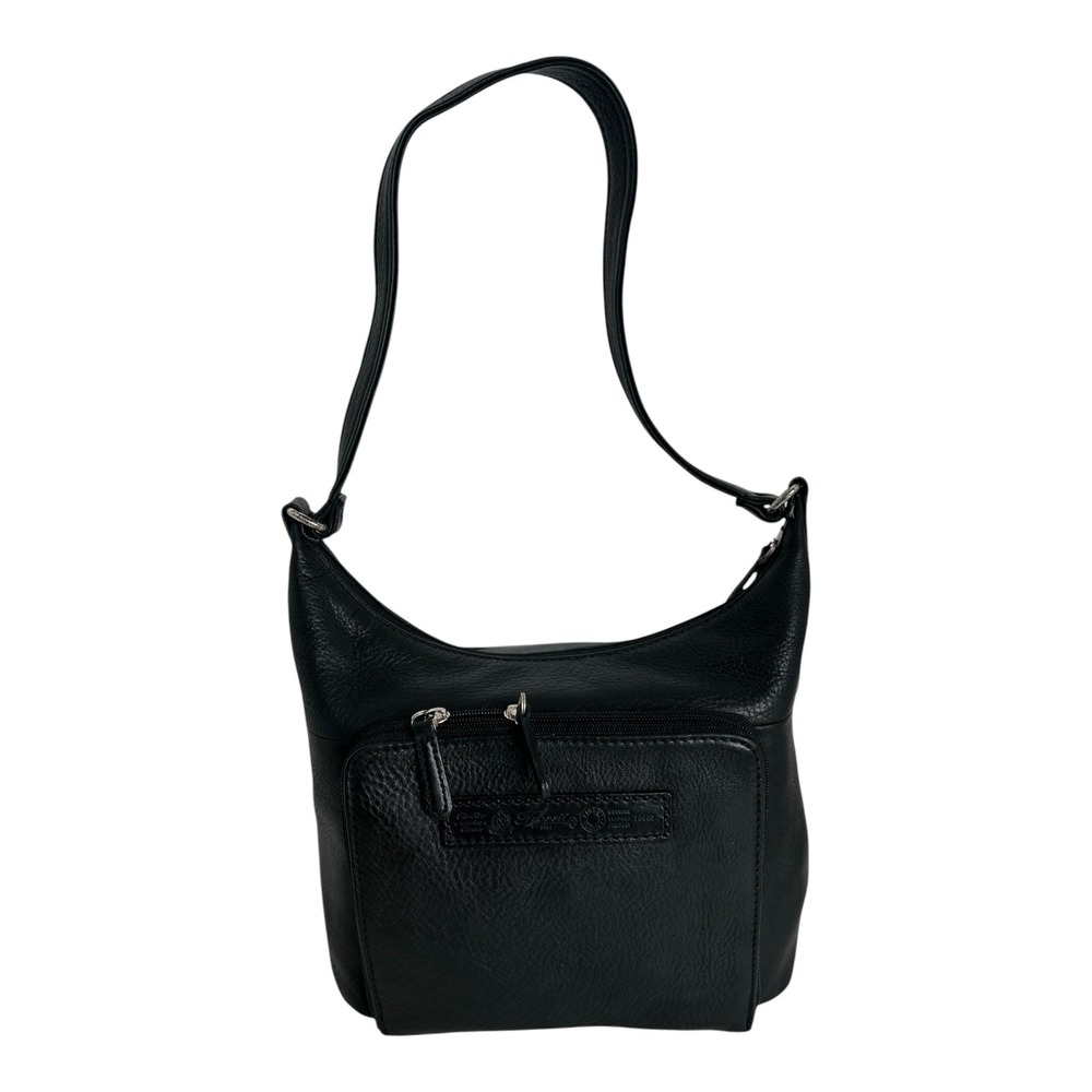 Vtg Fossil 1954 Black Pebbled Leather Hobo Organizer Shoulder Bag 75082